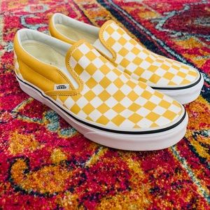 Yellow Checkered Slip Ons